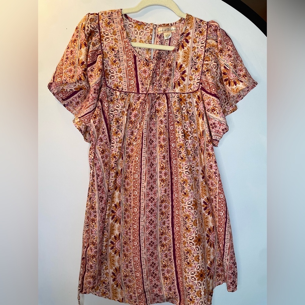 Band of the Free Anthropologie Floral Pink Orange Mumu Mini Dress Size small